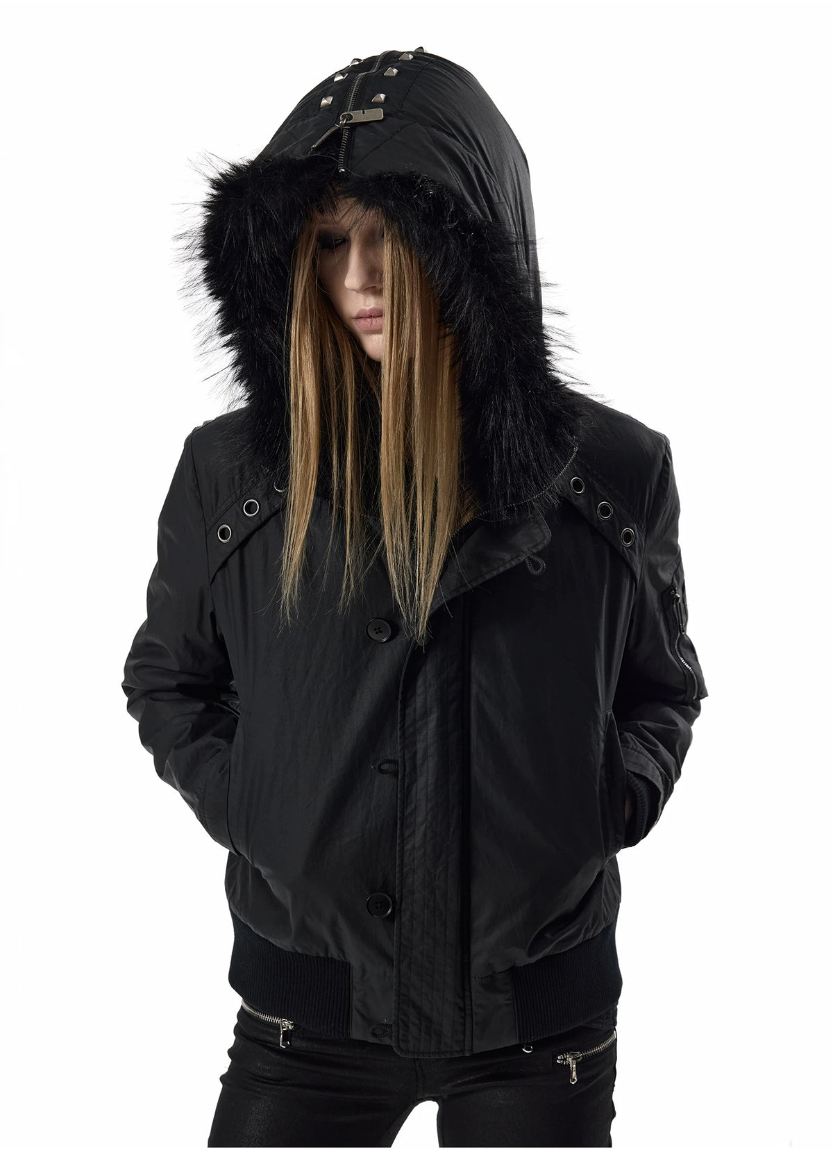 noEmosen Waxed Cross-Stud Fur-Hood N2B Jacket - view 16
