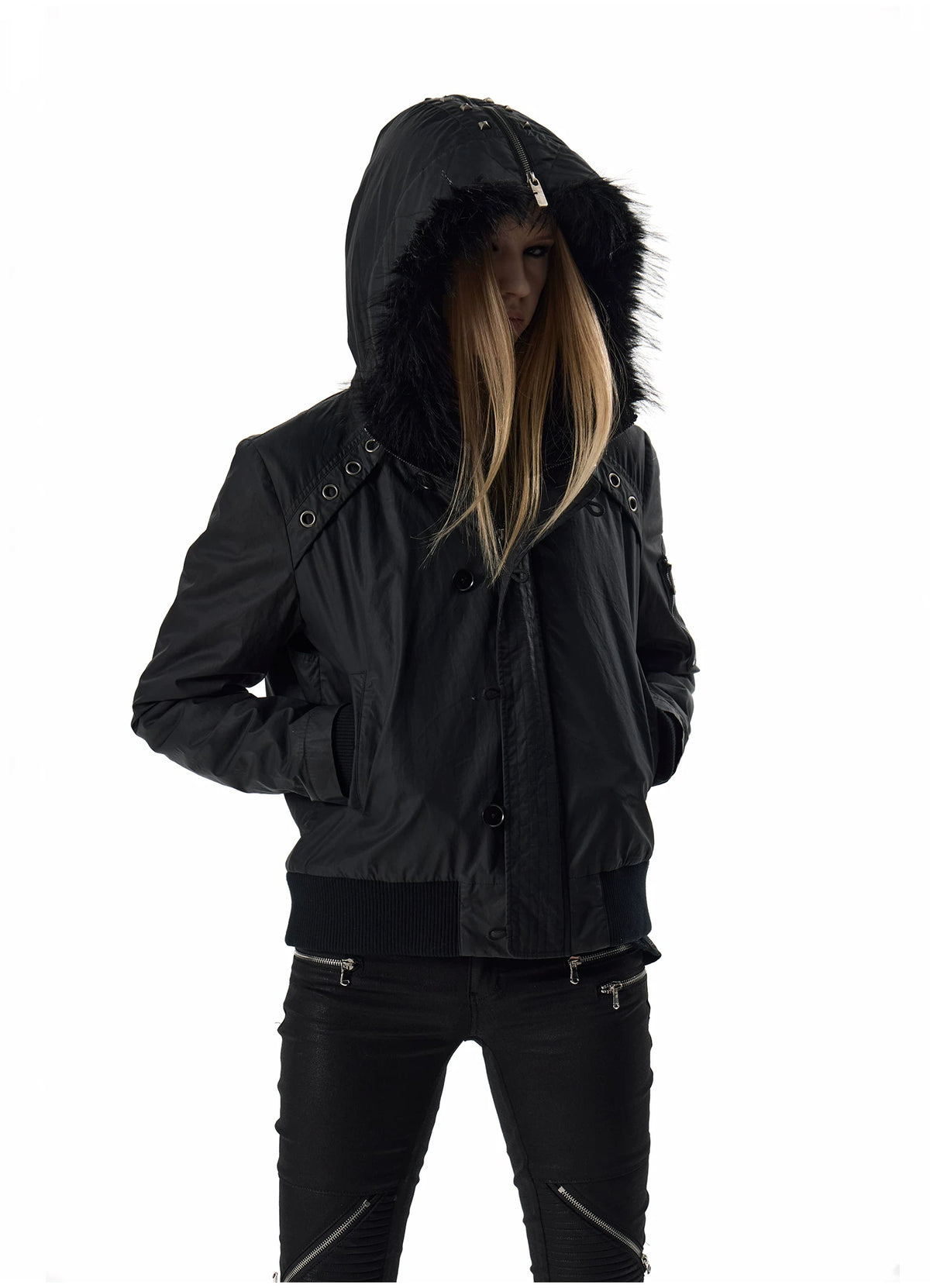 noEmosen Waxed Cross-Stud Fur-Hood N2B Jacket - view 17