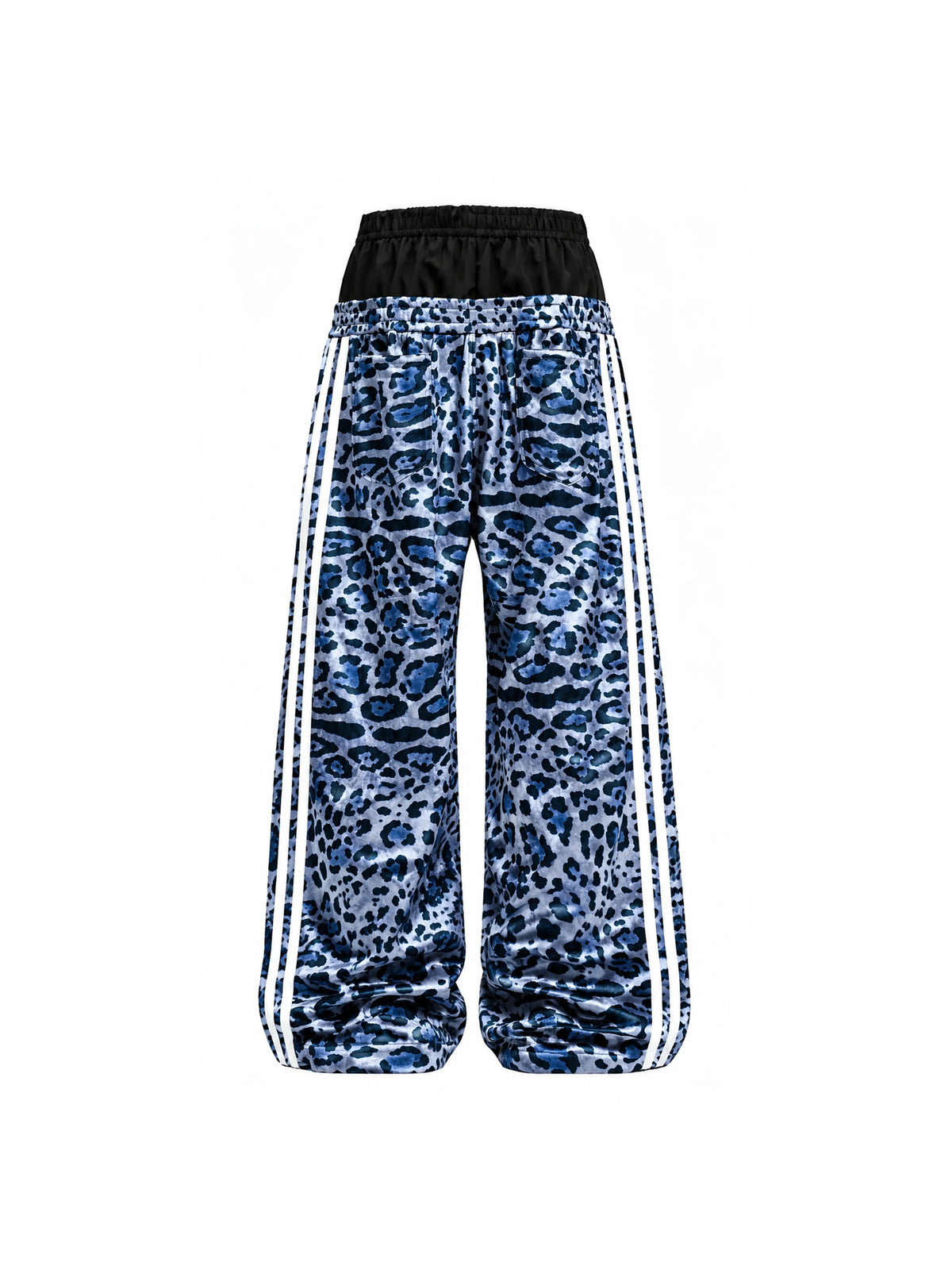 Leopard Double Waistband Wide Leg Track Pants - Flat lay side stripes