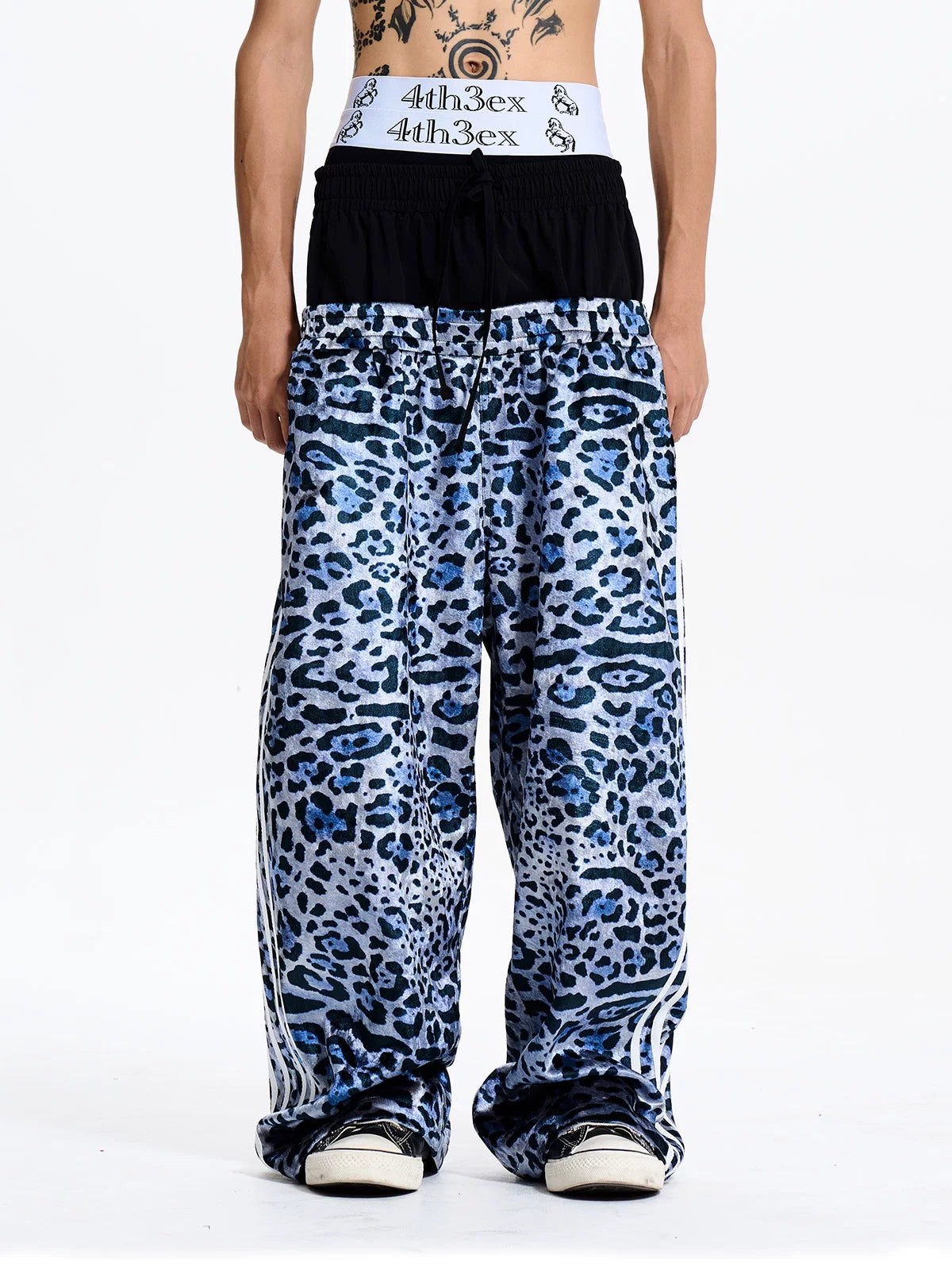 Leopard Double Waistband Wide Leg Track Pants - Model front angle