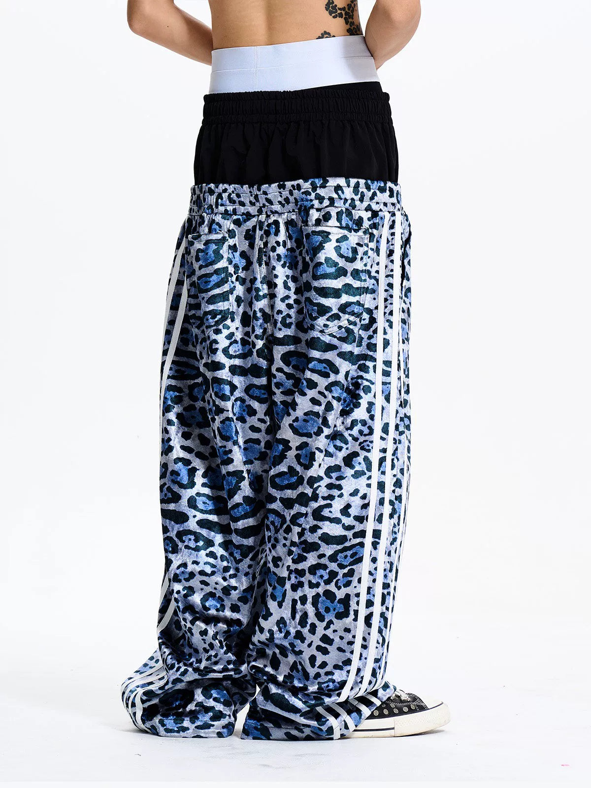 Leopard Double Waistband Wide Leg Track Pants - Back side view