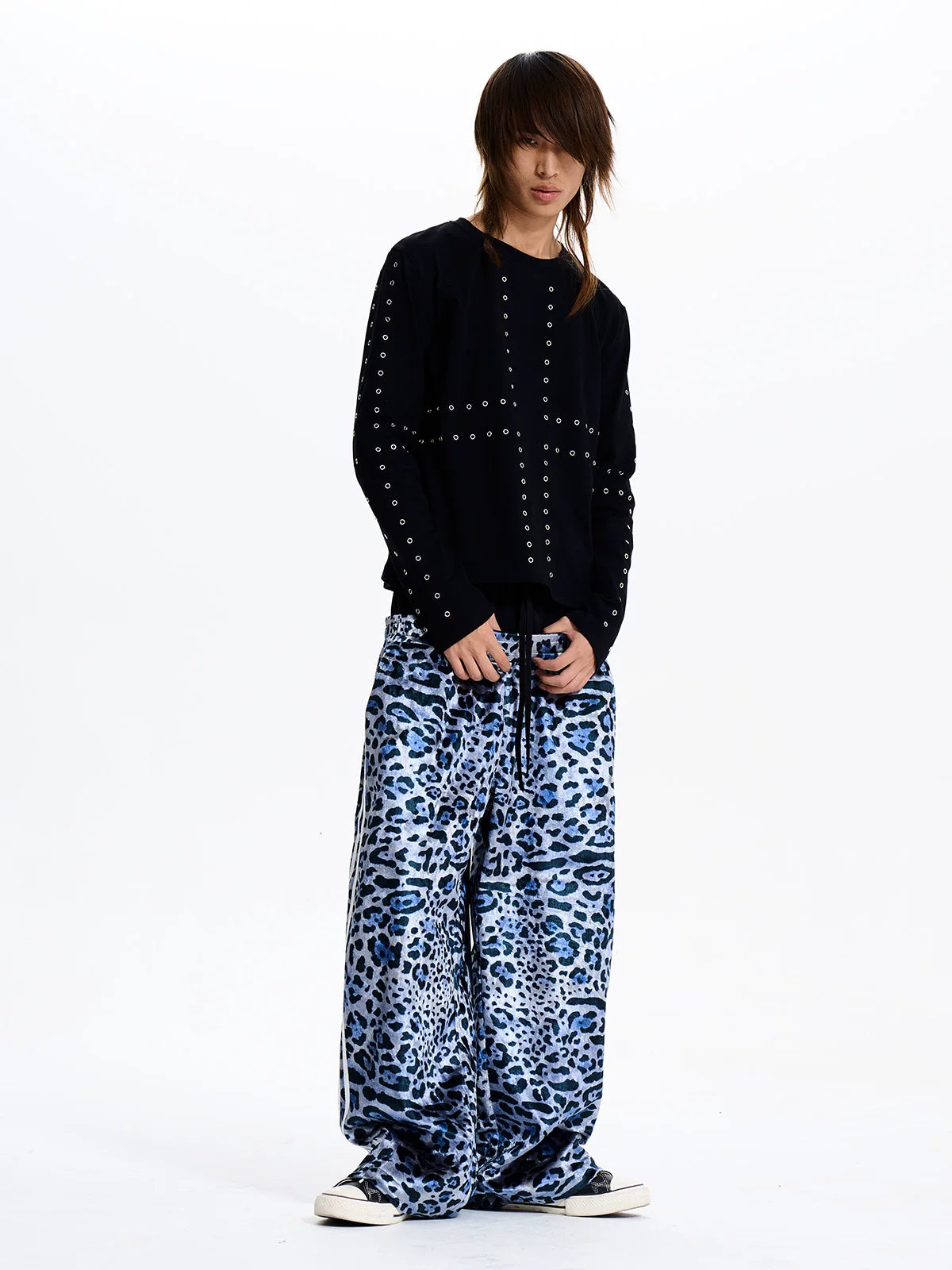 Leopard Double Waistband Wide Leg Track Pants - Styled outfit angle