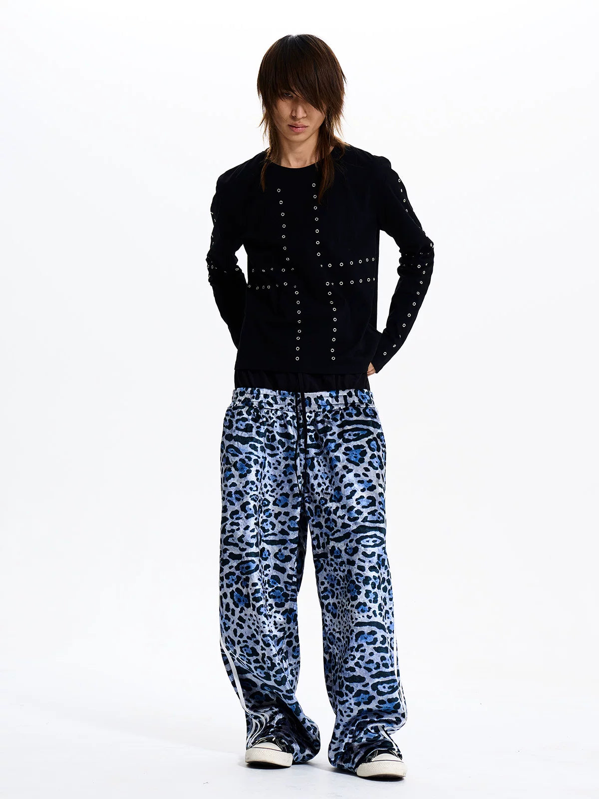 Leopard Double Waistband Wide Leg Track Pants - Styled outfit pose