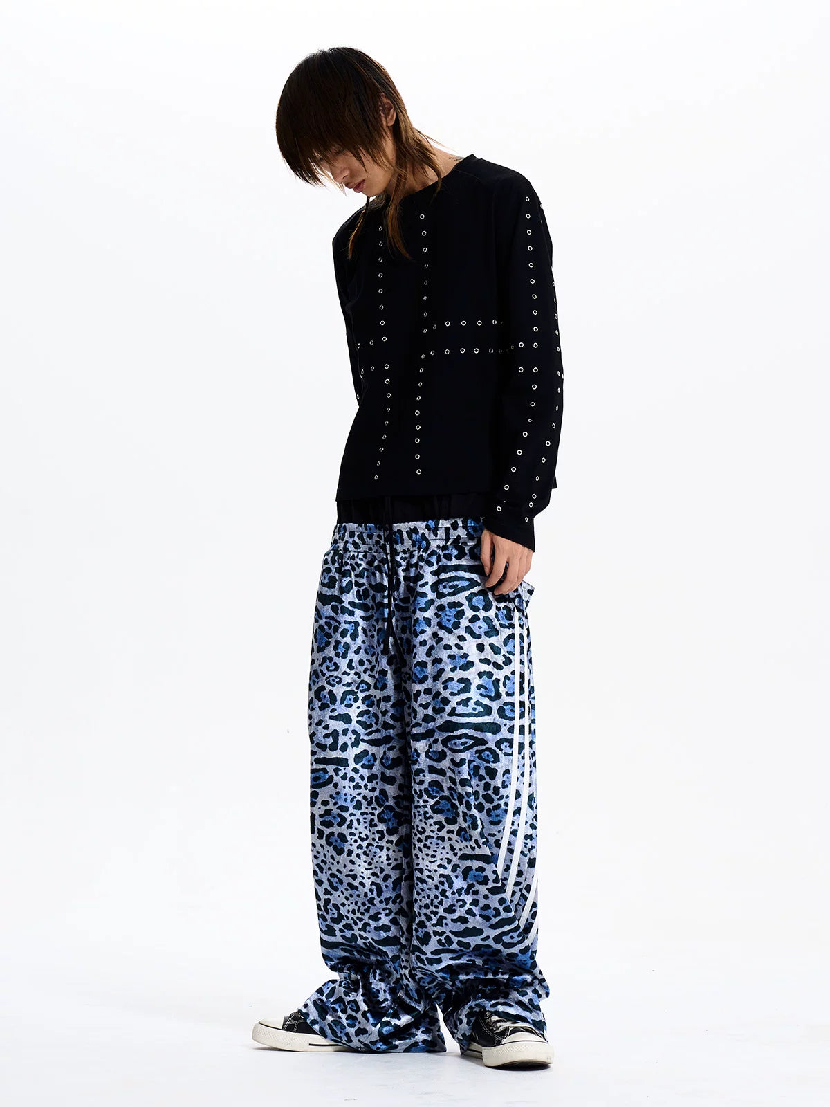 Leopard Double Waistband Wide Leg Track Pants - Styled outfit side