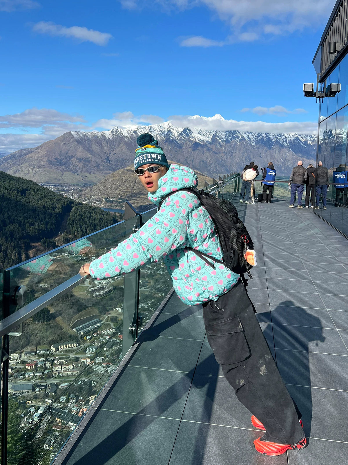 EAHO I Love EMO Print Hooded Padded Jacket - Mint Blue mountain view