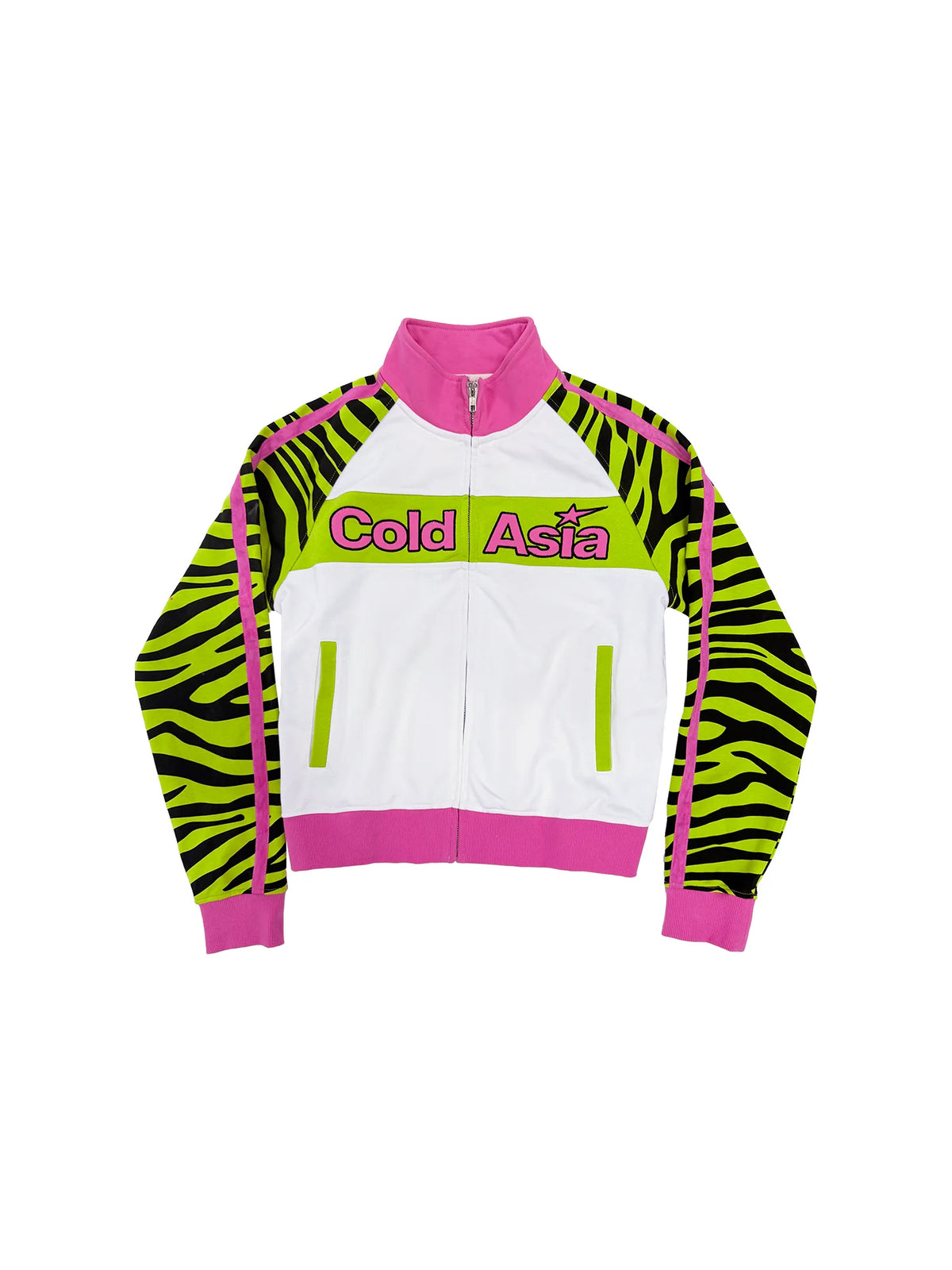 ColdAsia Lime Zebra Block Logo Raglan Track Jacket - White flat lay front