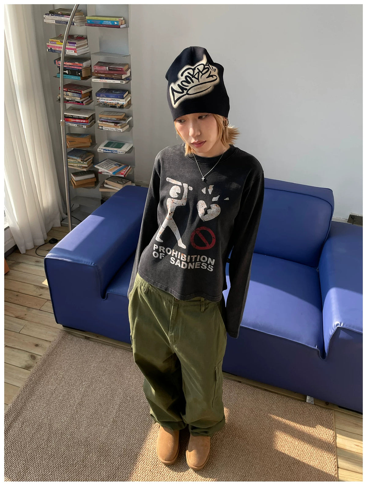 MMBBT Prohibition of Sadness Washed Long Sleeve Tee - Black model view