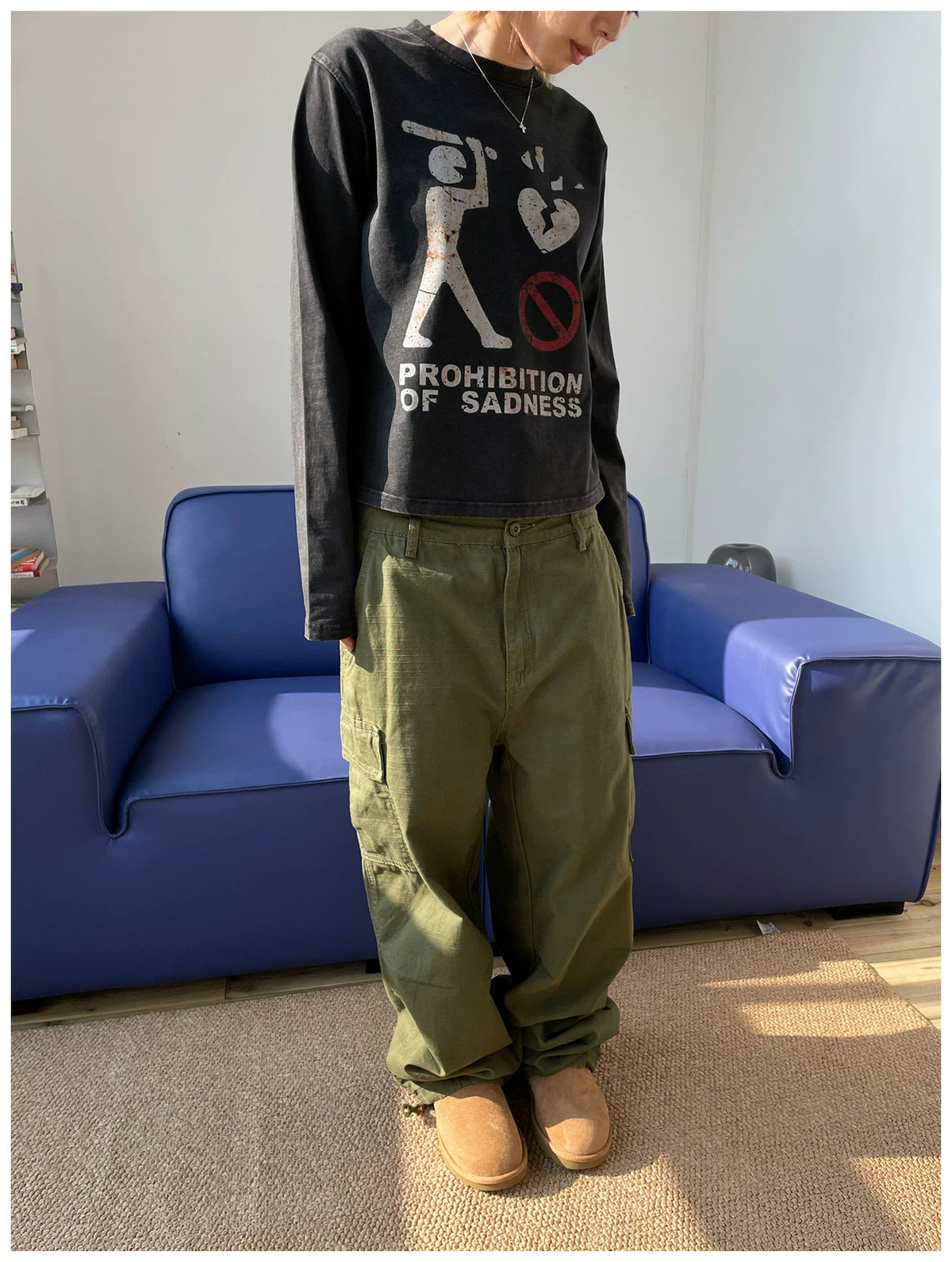 MMBBT Prohibition of Sadness Washed Long Sleeve Tee - Black model view