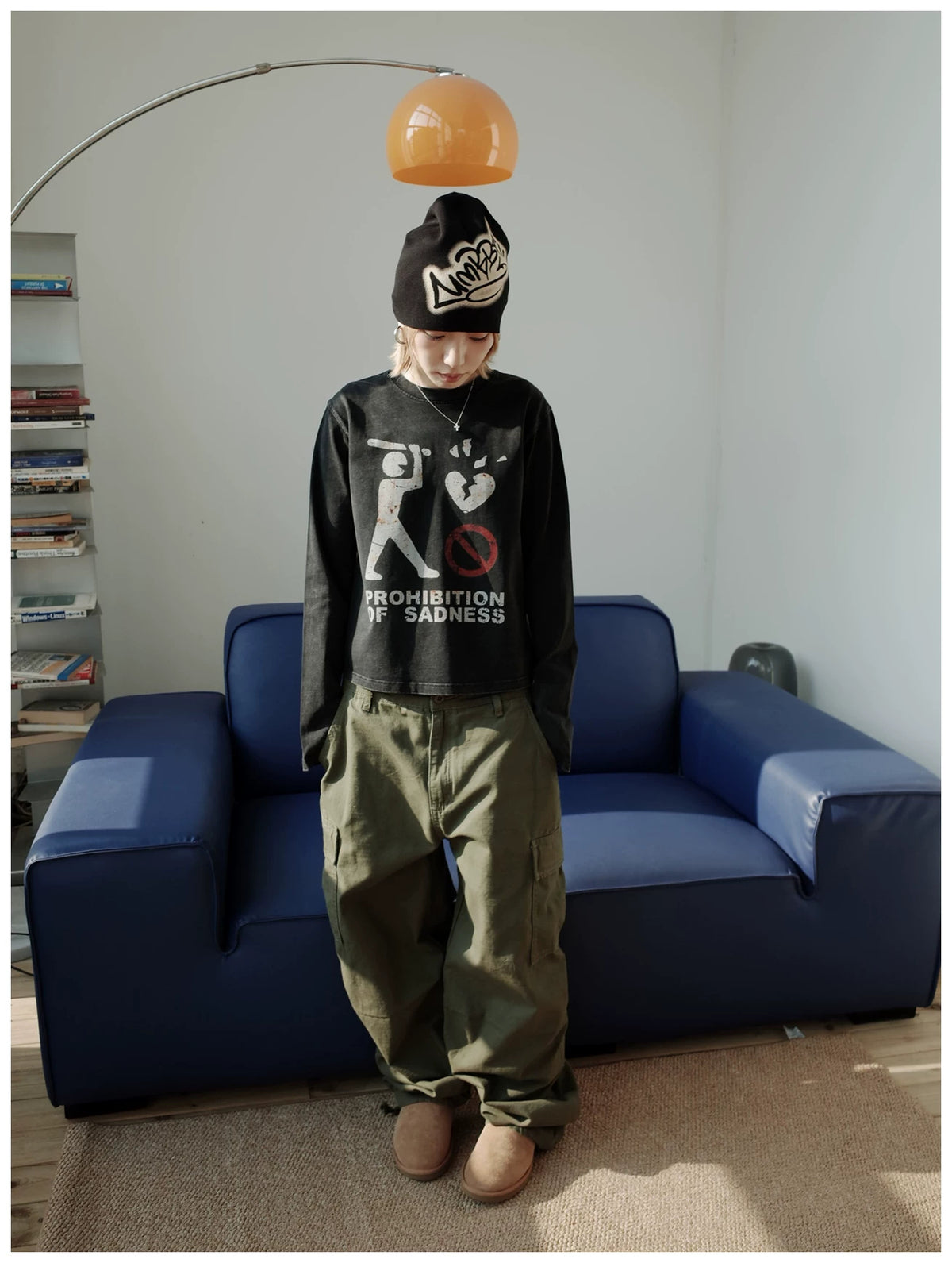 MMBBT Prohibition of Sadness Washed Long Sleeve Tee - Black model view