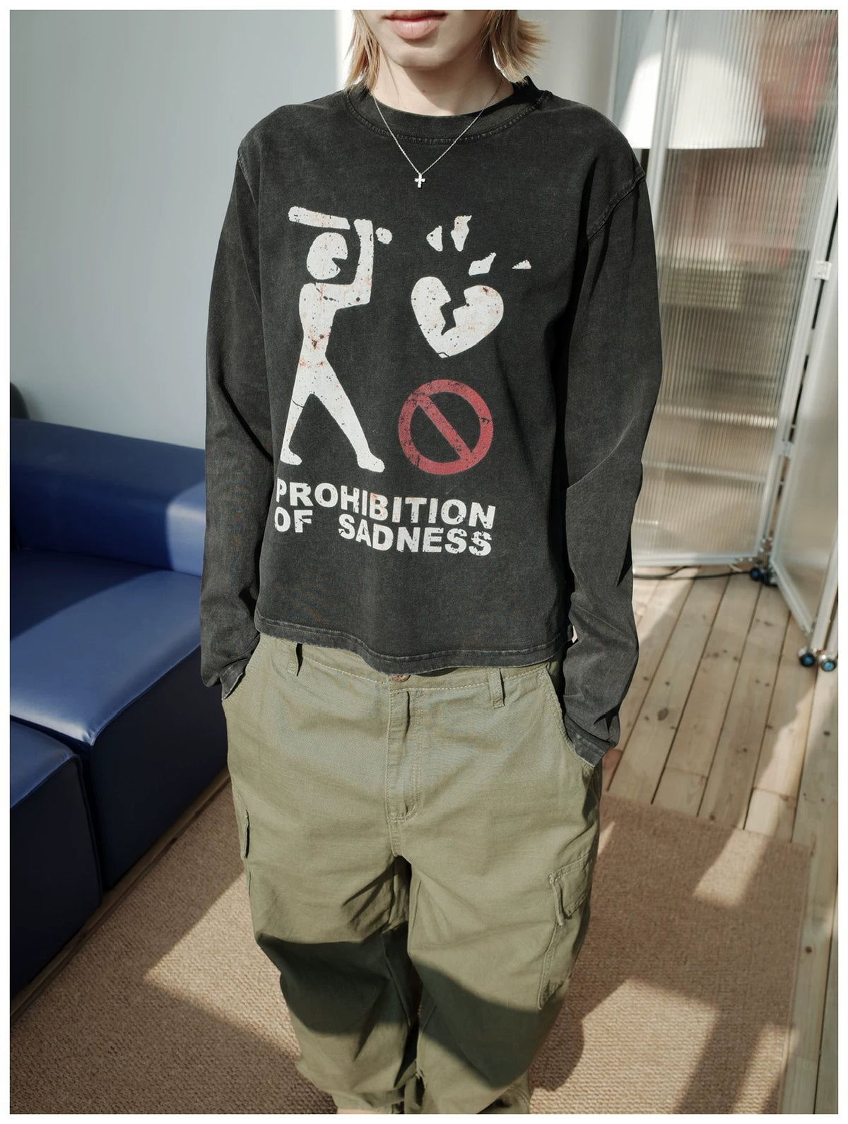 MMBBT Prohibition of Sadness Washed Long Sleeve Tee - Black model view
