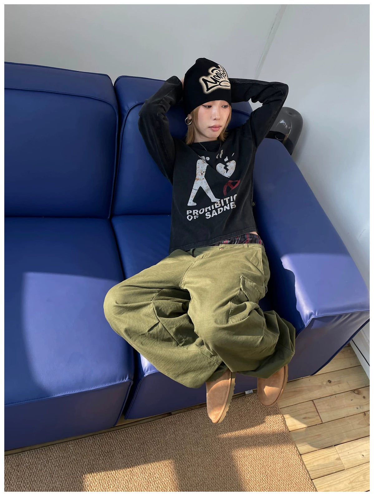 MMBBT Prohibition of Sadness Washed Long Sleeve Tee - Black model view