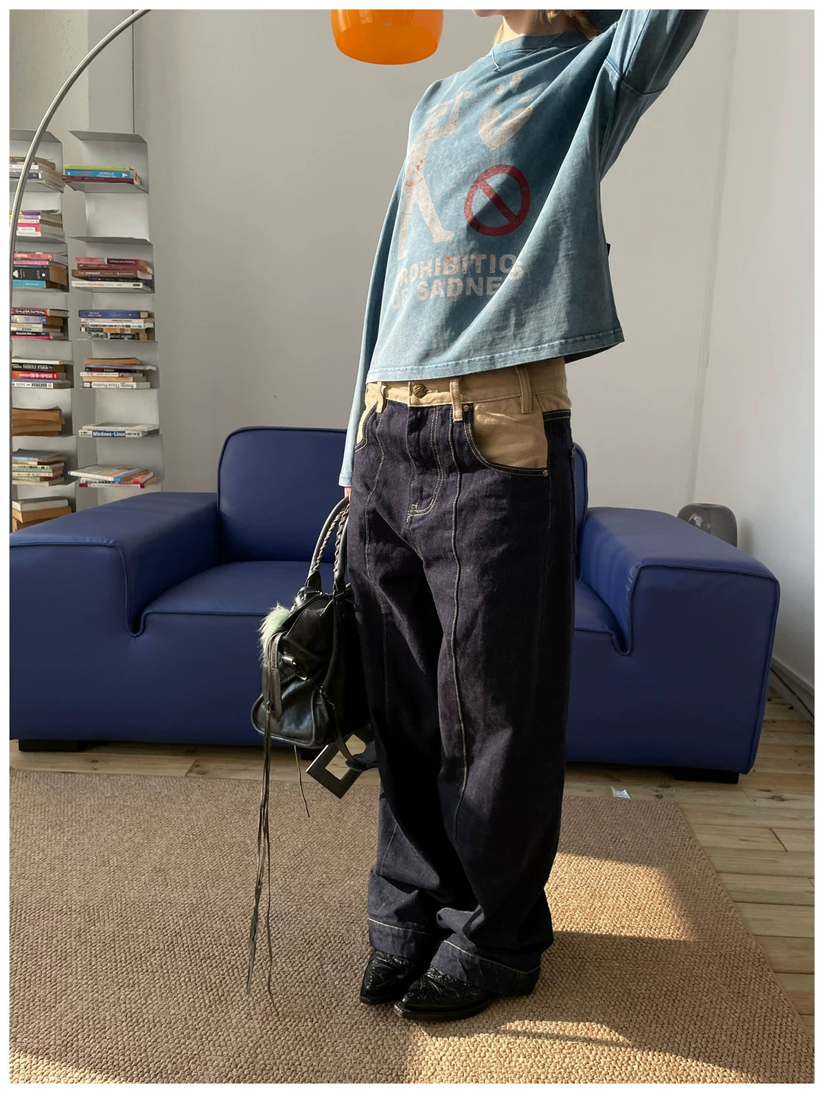 MMBBT Prohibition of Sadness Washed Long Sleeve Tee - Blue model view