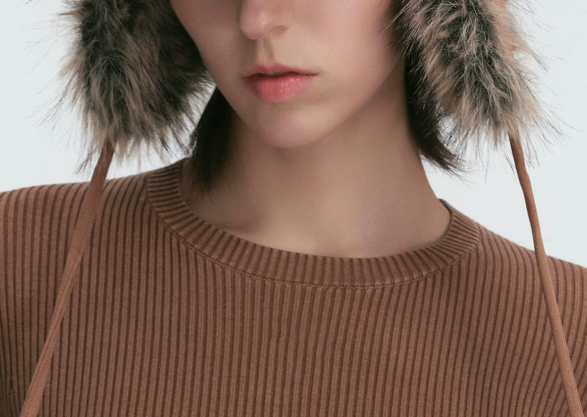 BLACKHEAD Faux Fur Earflap Baseball Cap - Brown earflap pile detail