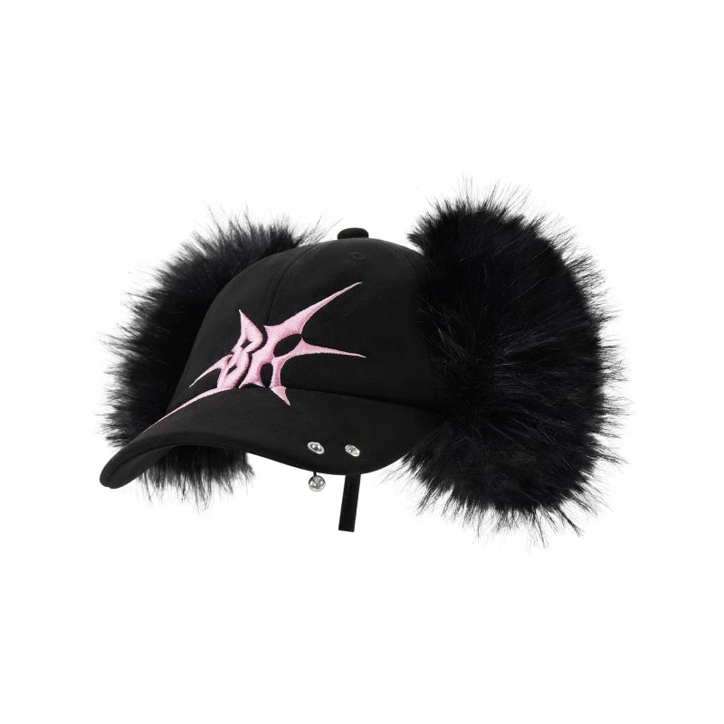 BLACKHEAD Faux Fur Earflap Baseball Cap - Black product view