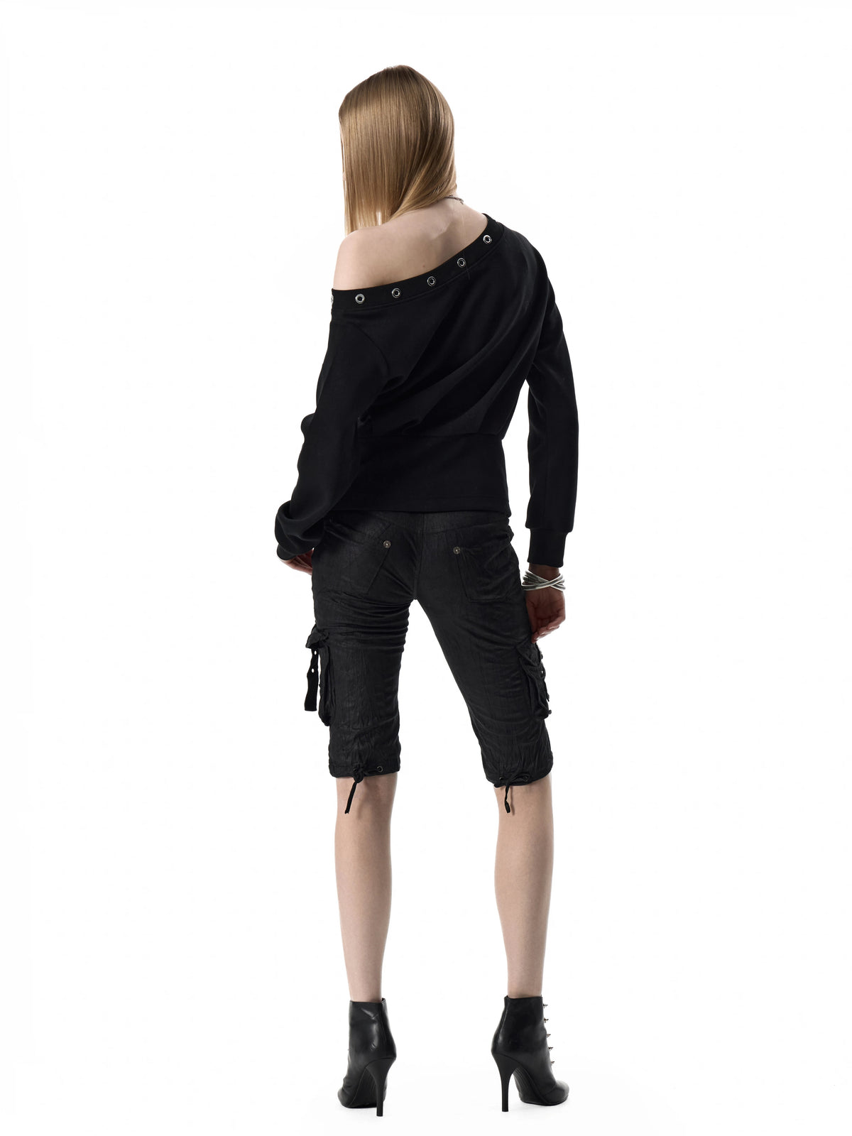 noEmosen Silver Music Note Studded Off-Shoulder Sweatshirt - view 2