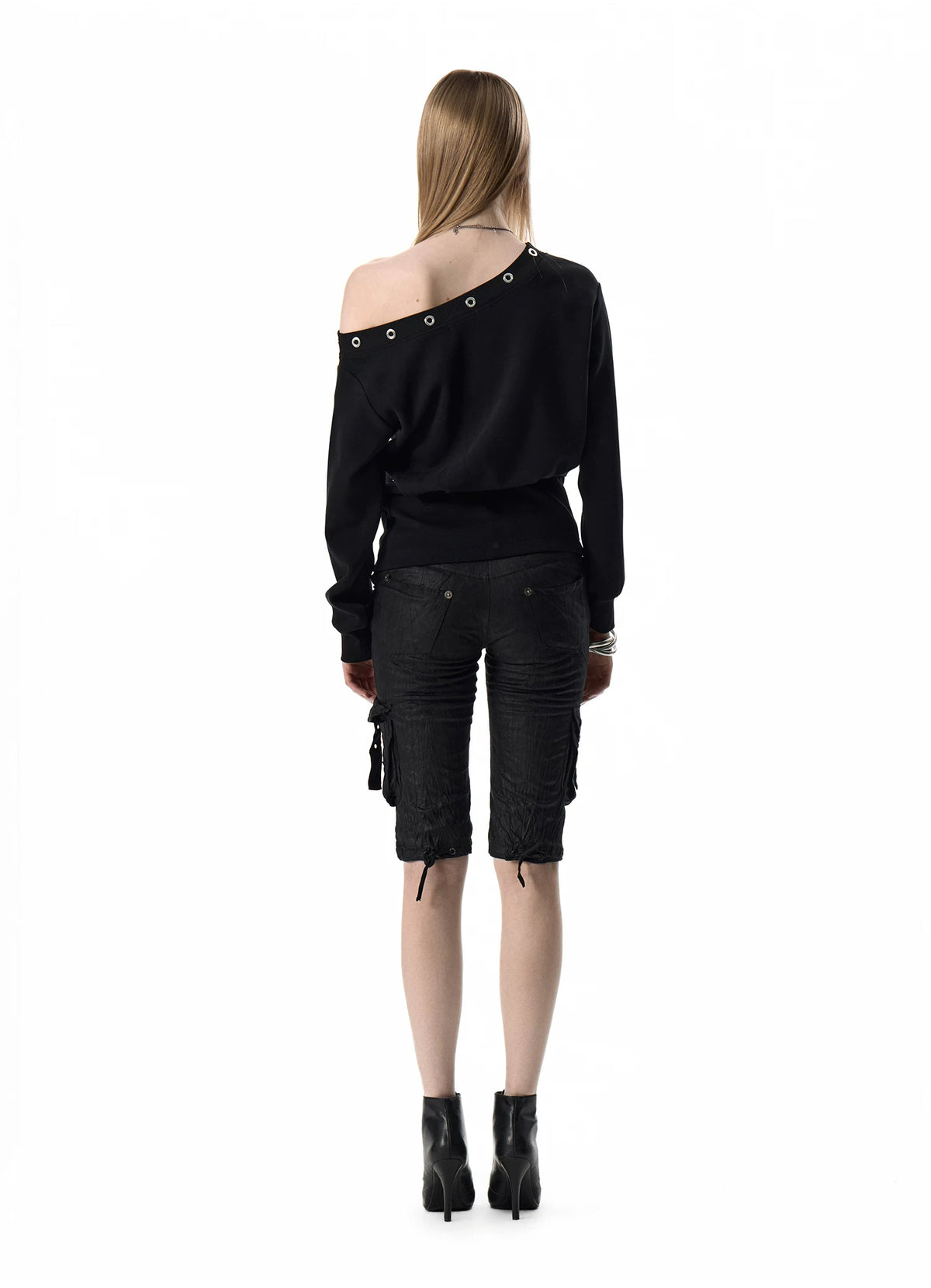 noEmosen Silver Music Note Studded Off-Shoulder Sweatshirt - view 7