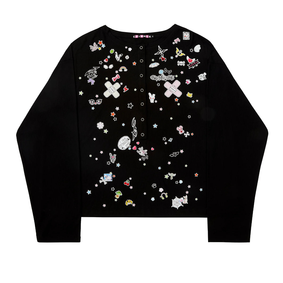 CFIERCE Sticker Print Long Sleeve Top - black top front product view