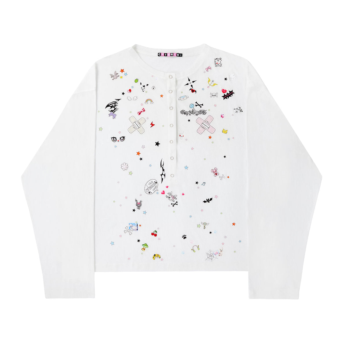 CFIERCE Sticker Print Long Sleeve Top - white top front product view