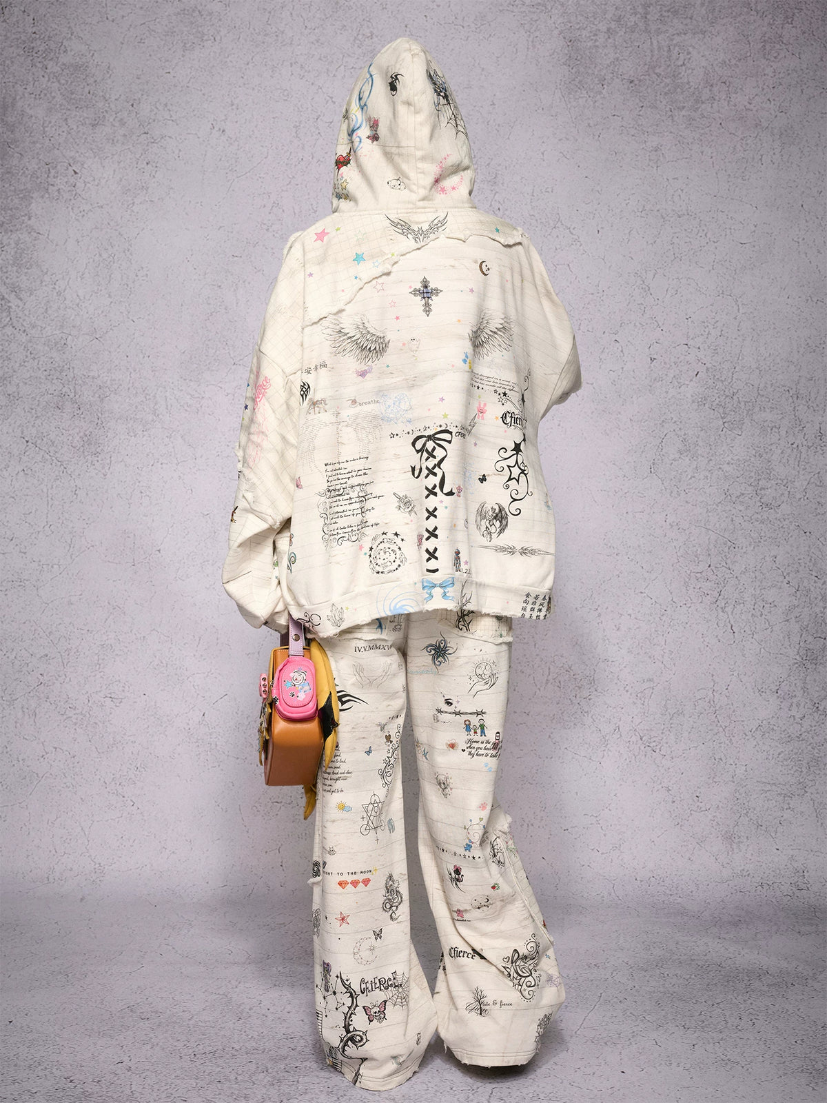 CFIERCE Distressed Manuscript Graphic Zip Hoodie - model view 10