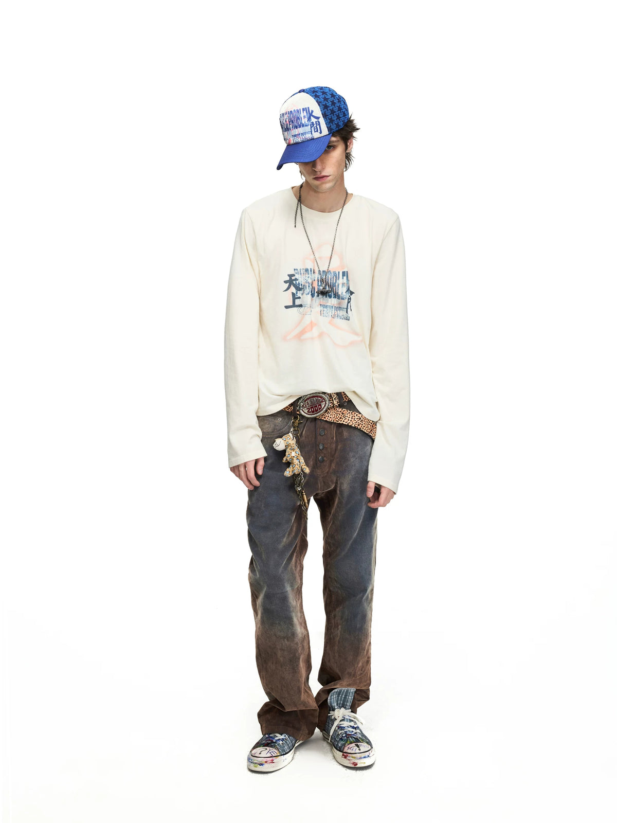 PEOPLESENSE Distressed Gradient Print Long Sleeve Tee - full look