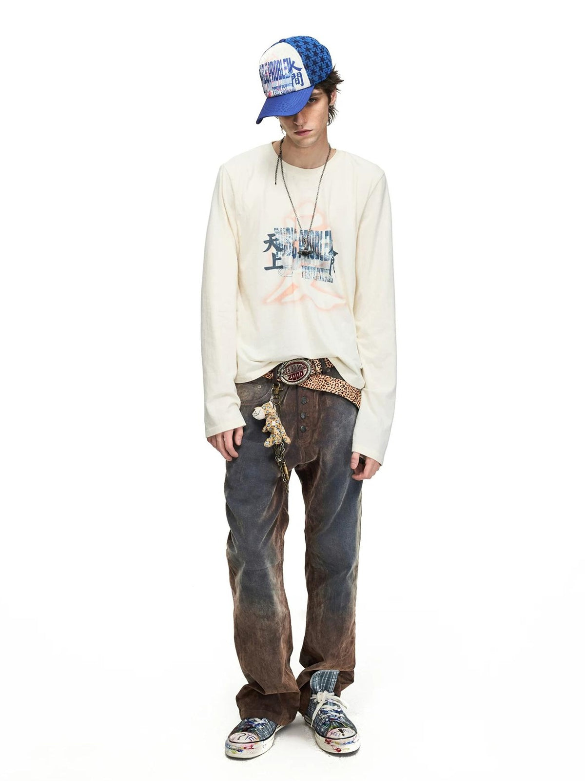 PEOPLESENSE Distressed Gradient Print Long Sleeve Tee - full look front