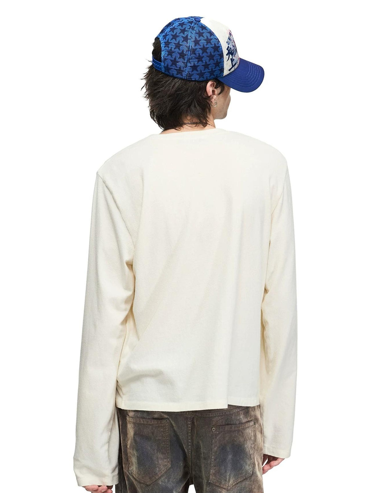 PEOPLESENSE Distressed Gradient Print Long Sleeve Tee - back close up