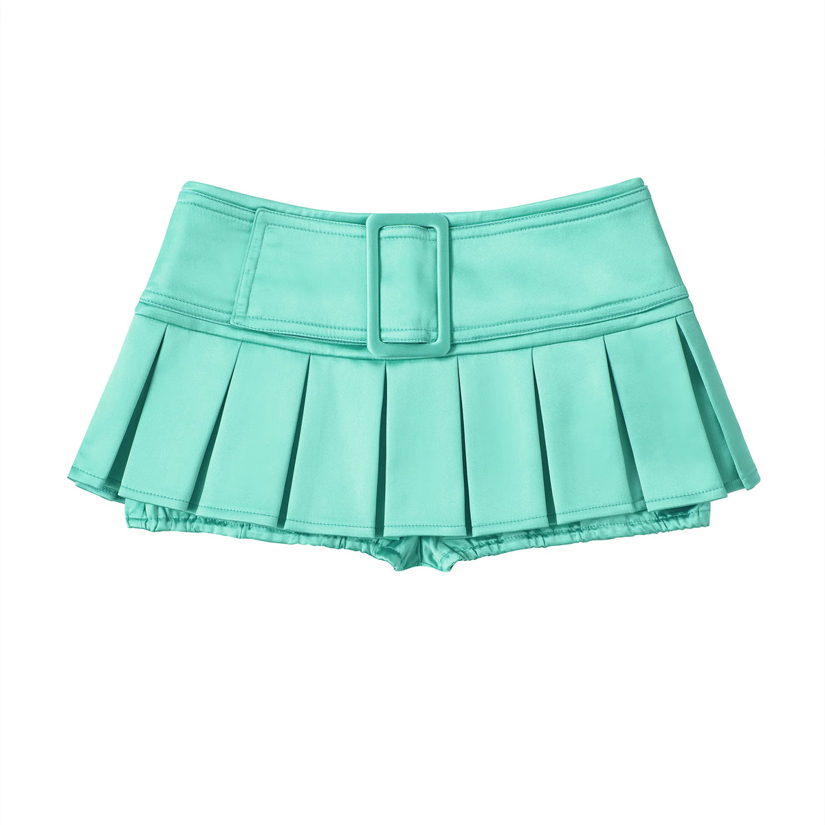 CFIERCE Satin Pleated Mini Skort - green pleated skort front product view