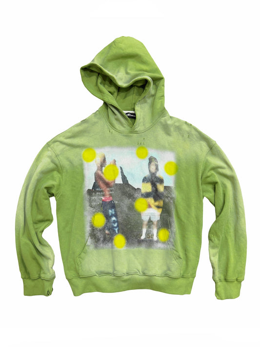 Washed Distressed Pixel Polka Dot Graphic Hoodie - Apple Green front