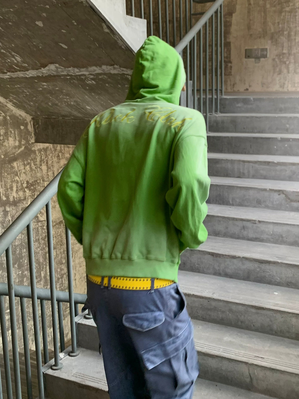 Washed Distressed Pixel Polka Dot Graphic Hoodie - Apple Green on model back