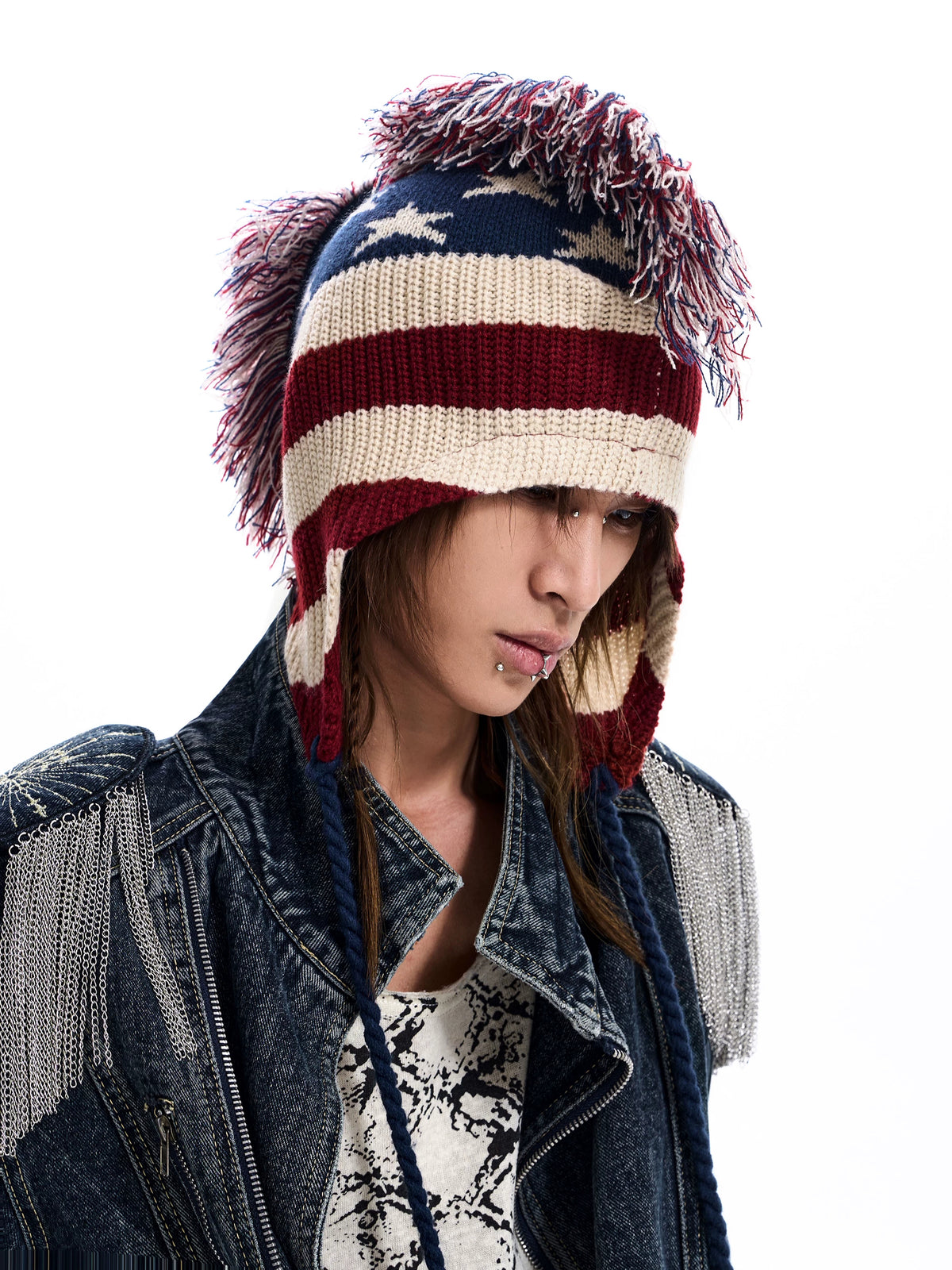 STARTEXCEEDEND American Flag Mohawk Earflap Beanie - model view 1