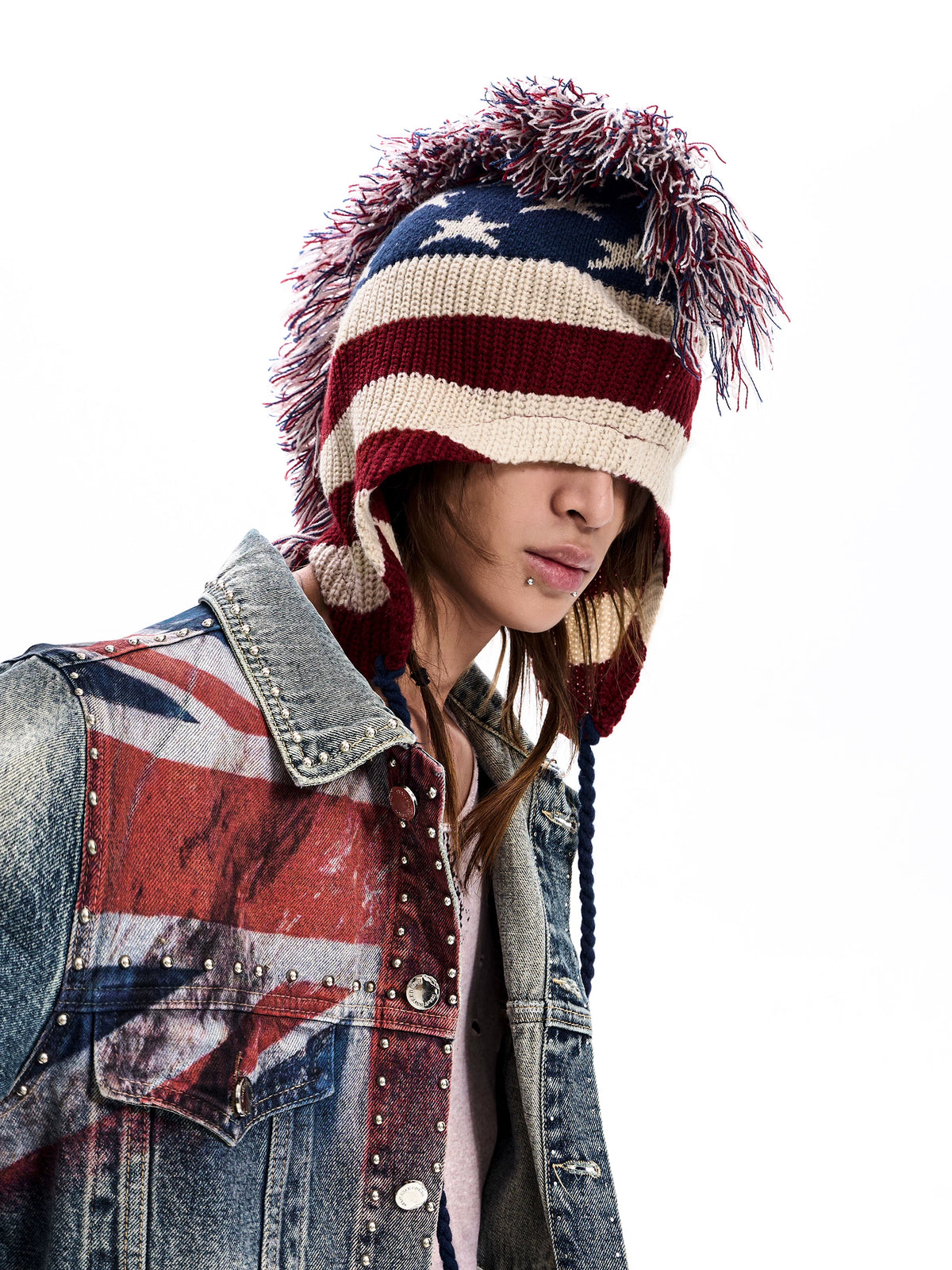 STARTEXCEEDEND American Flag Mohawk Earflap Beanie - model view 2