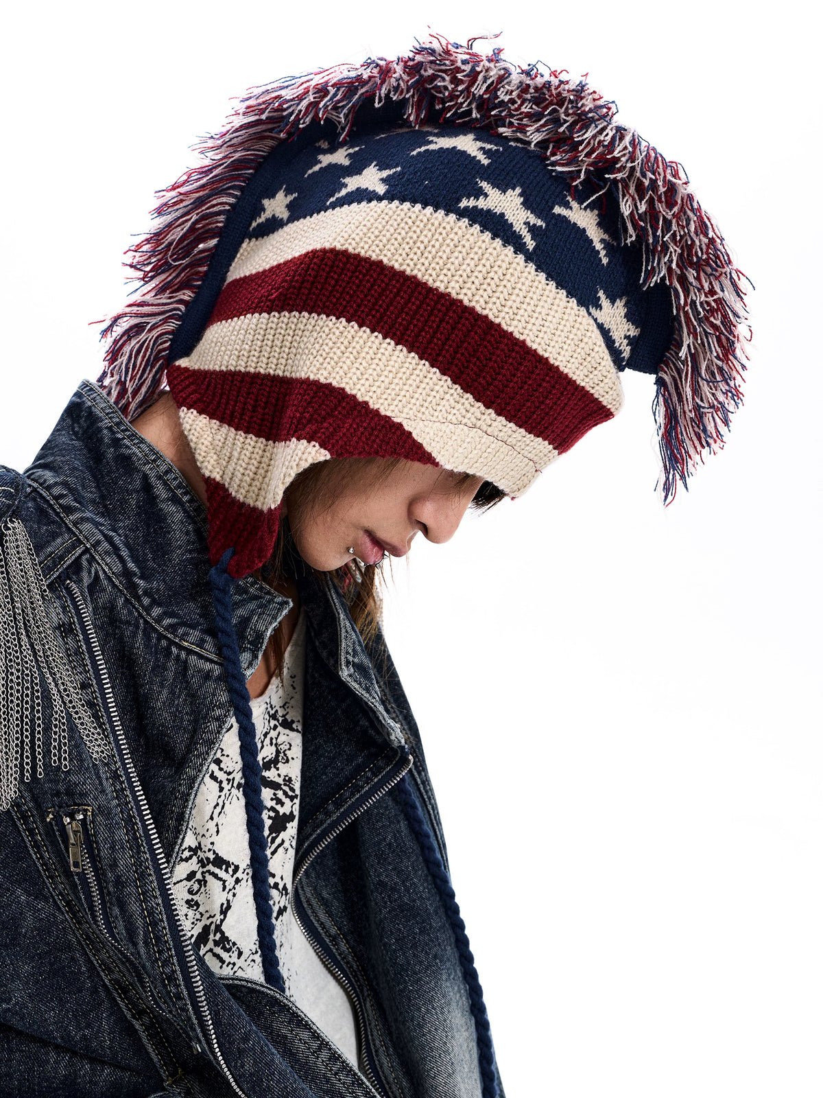 STARTEXCEEDEND American Flag Mohawk Earflap Beanie - model view 3