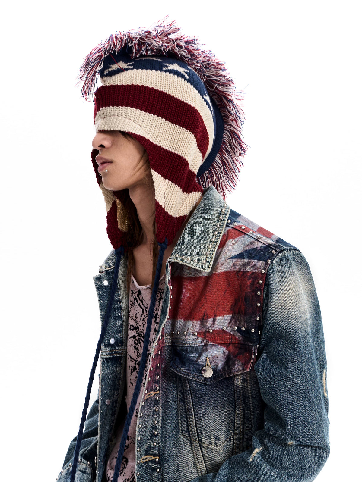 STARTEXCEEDEND American Flag Mohawk Earflap Beanie - model view 4