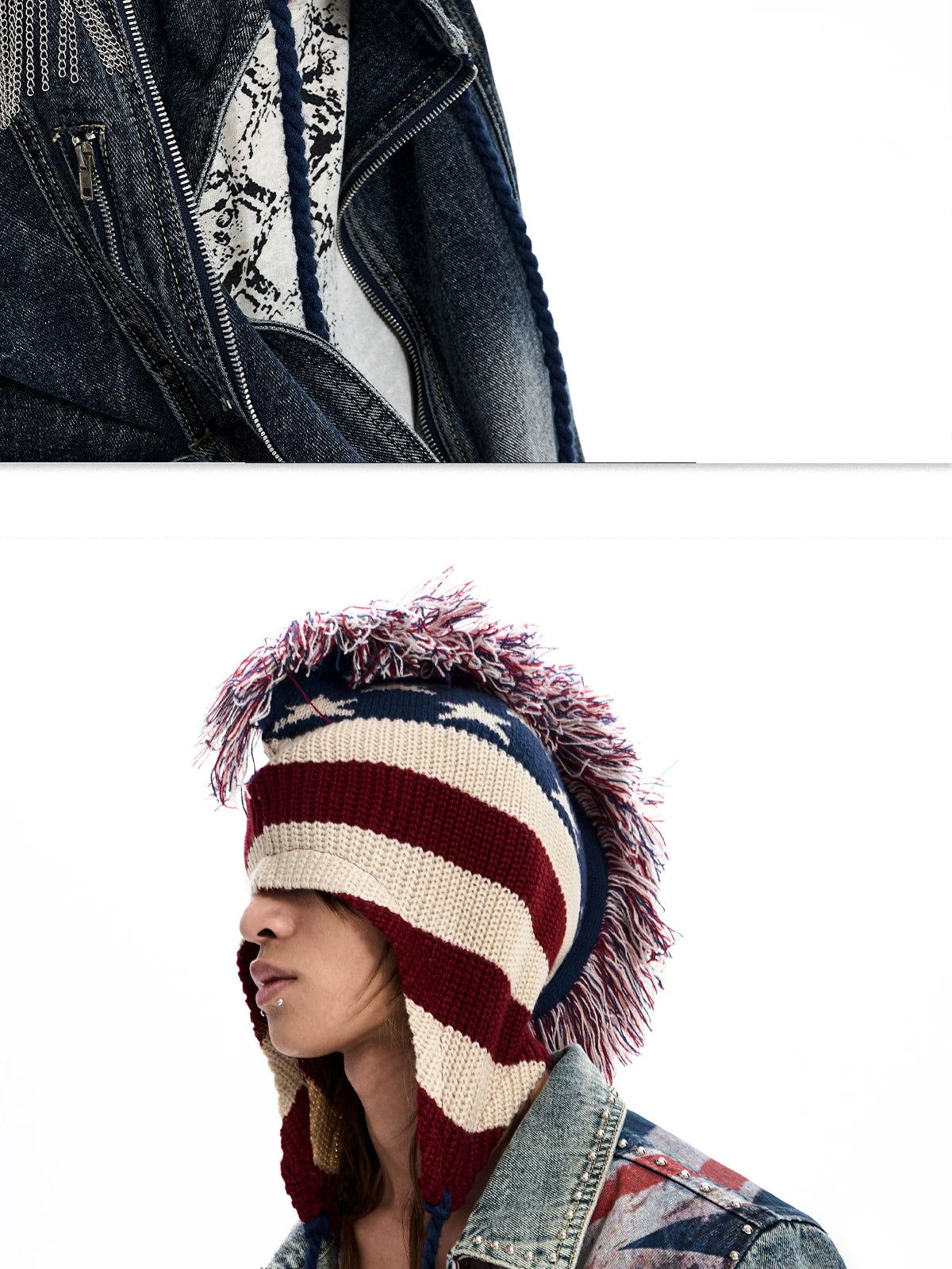 STARTEXCEEDEND American Flag Mohawk Earflap Beanie - product and detail view 7