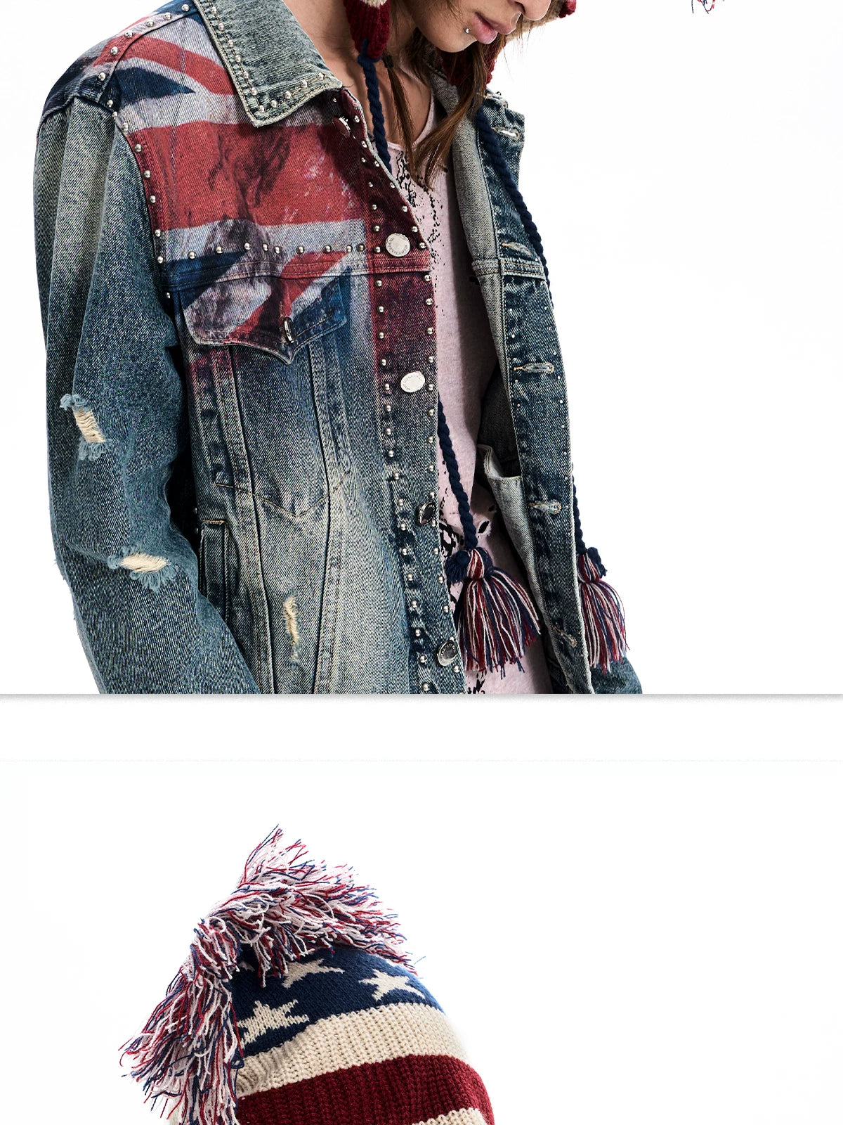 STARTEXCEEDEND American Flag Mohawk Earflap Beanie - product and detail view 8