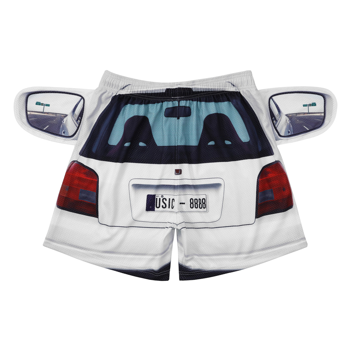 USIC Car Print Mesh Shorts - back flat lay 4