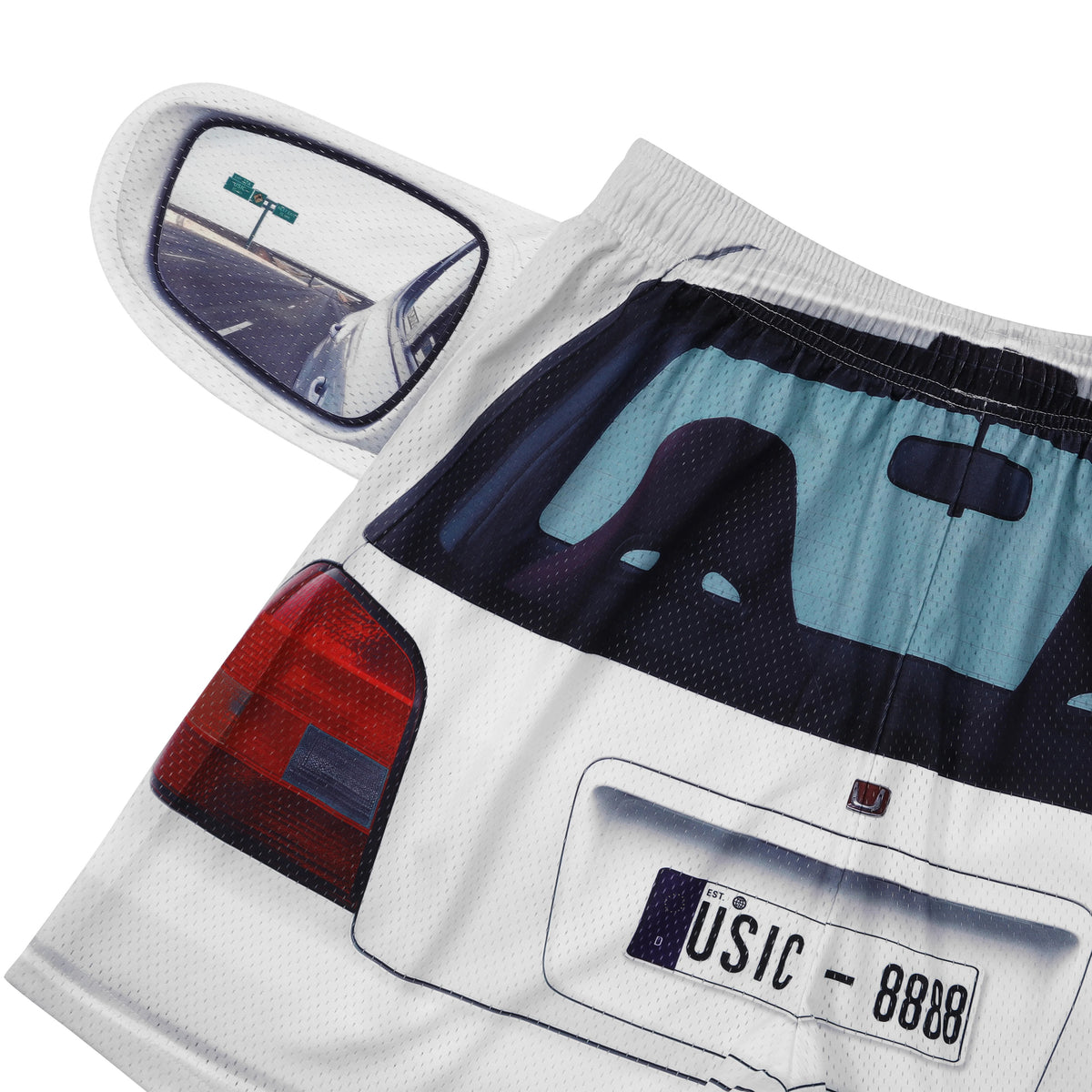 USIC Car Print Mesh Shorts - fabric detail 6