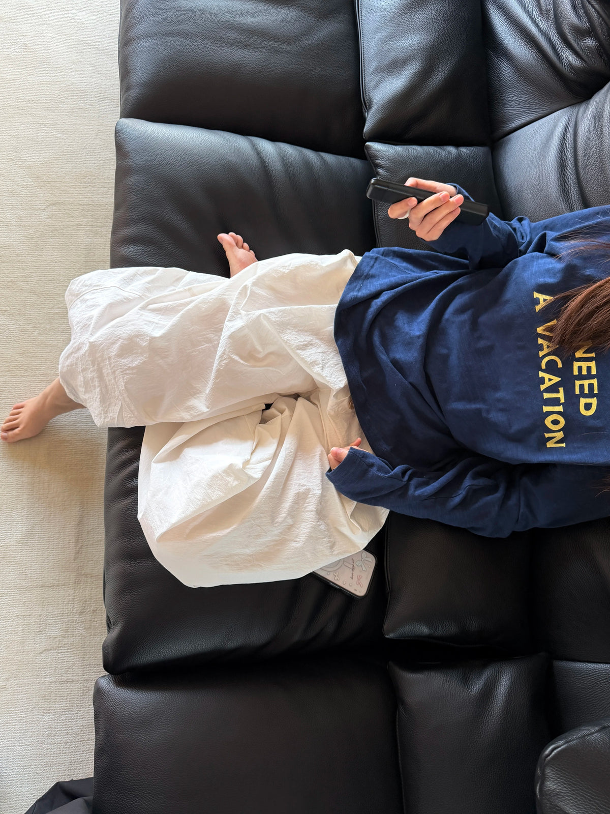 I Need A Vacation Slub Cotton Long Sleeve Tee - Navy lifestyle