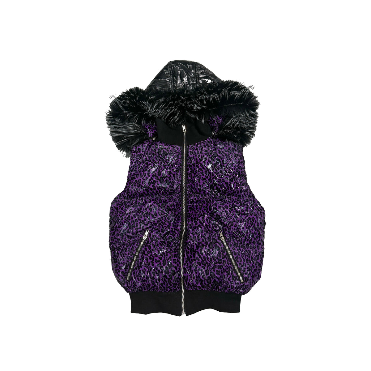 Fourth3ex Leopard Fur-Trim Hooded Vest - Purple view 5