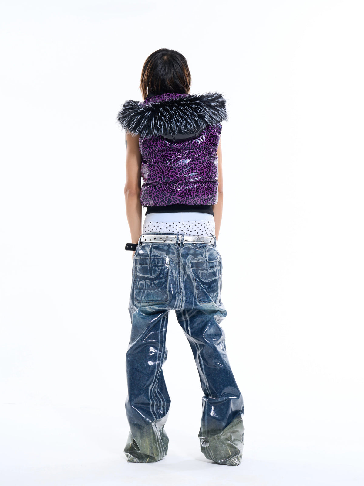 Fourth3ex Leopard Fur-Trim Hooded Vest - Purple view 15