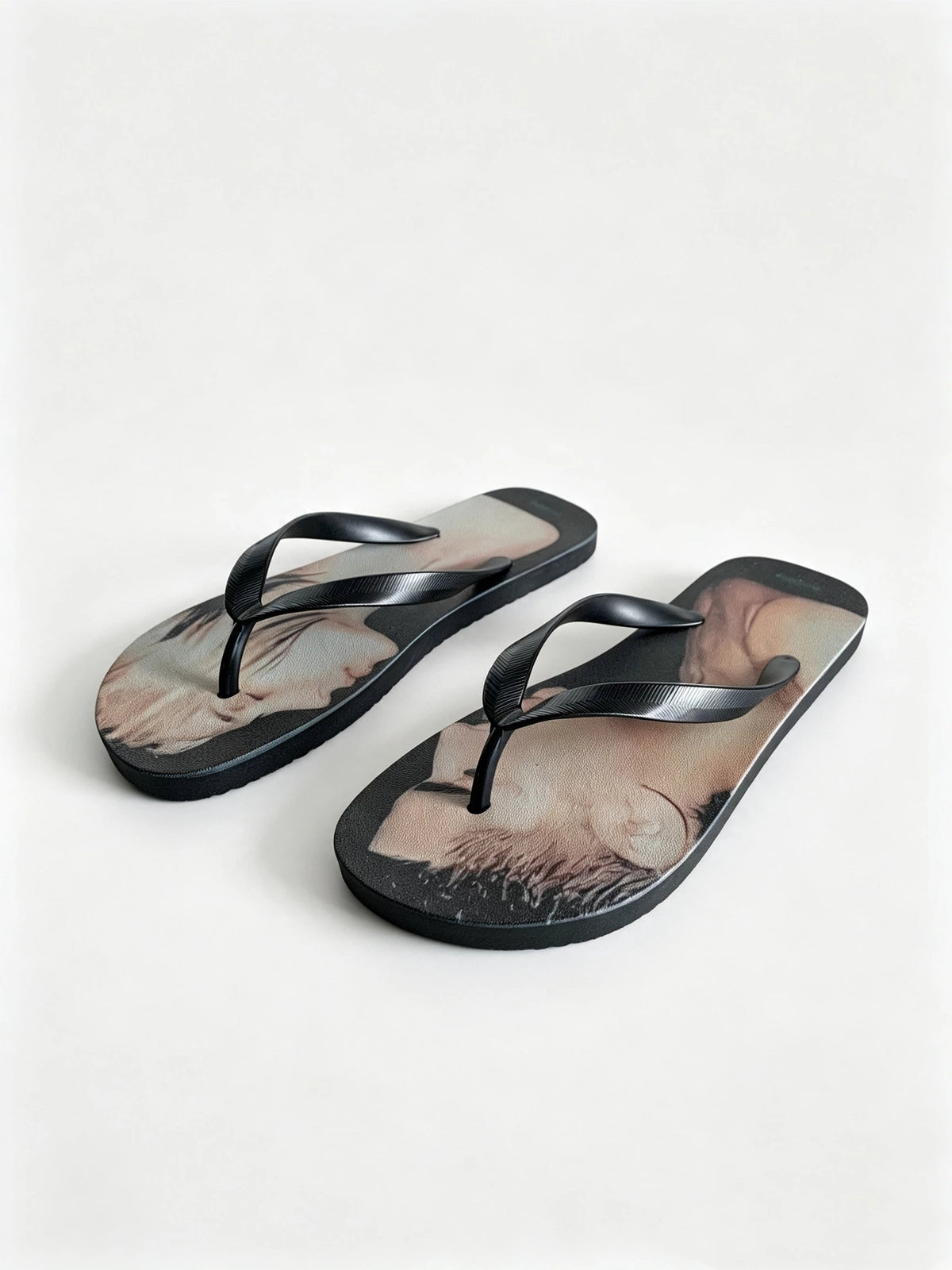punkiboy Face-to-Face Graphic Flip-Flops - white background angled view