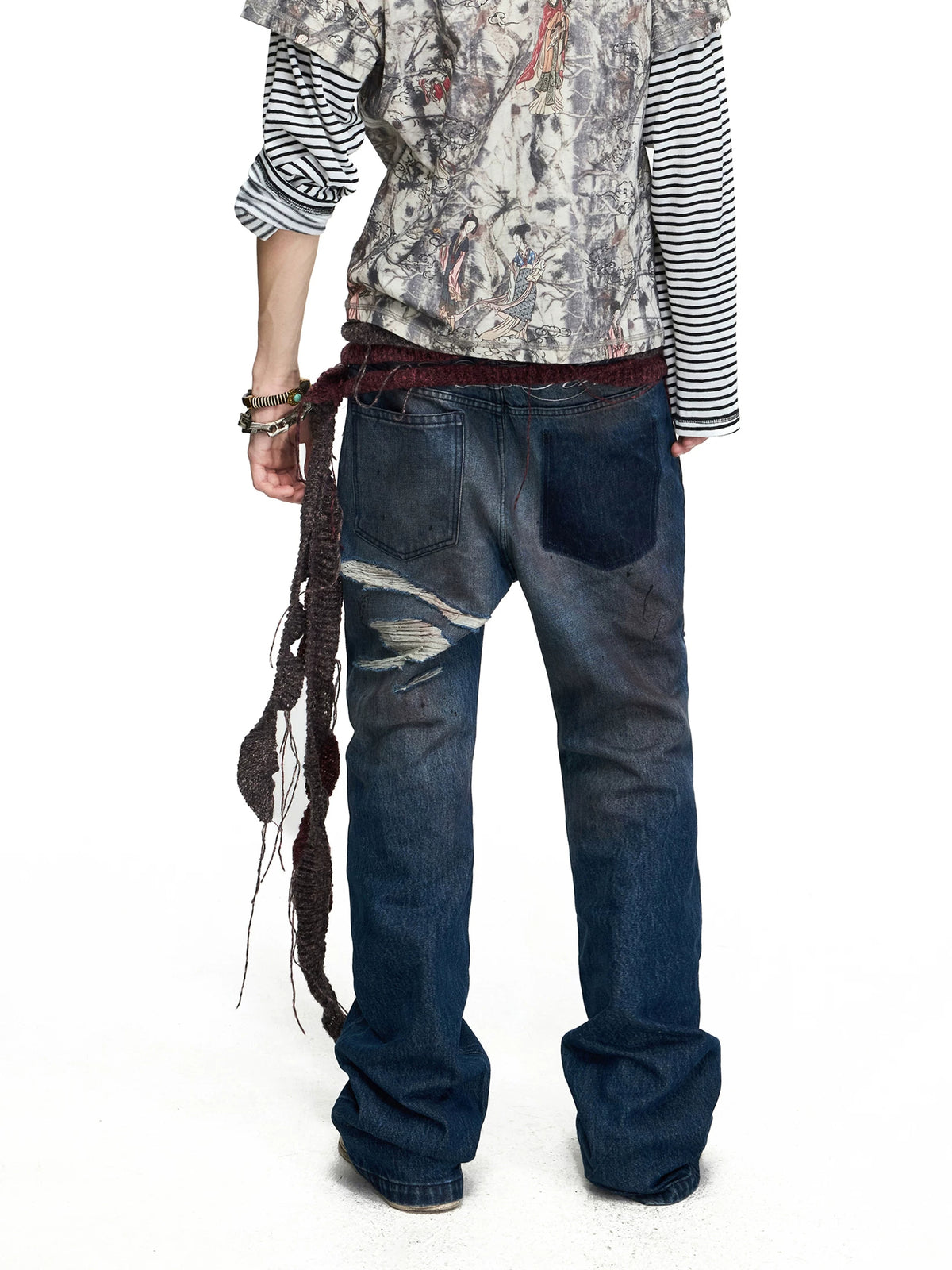 PEOPLESENSE Star Studded Distressed Flared Jeans - back view