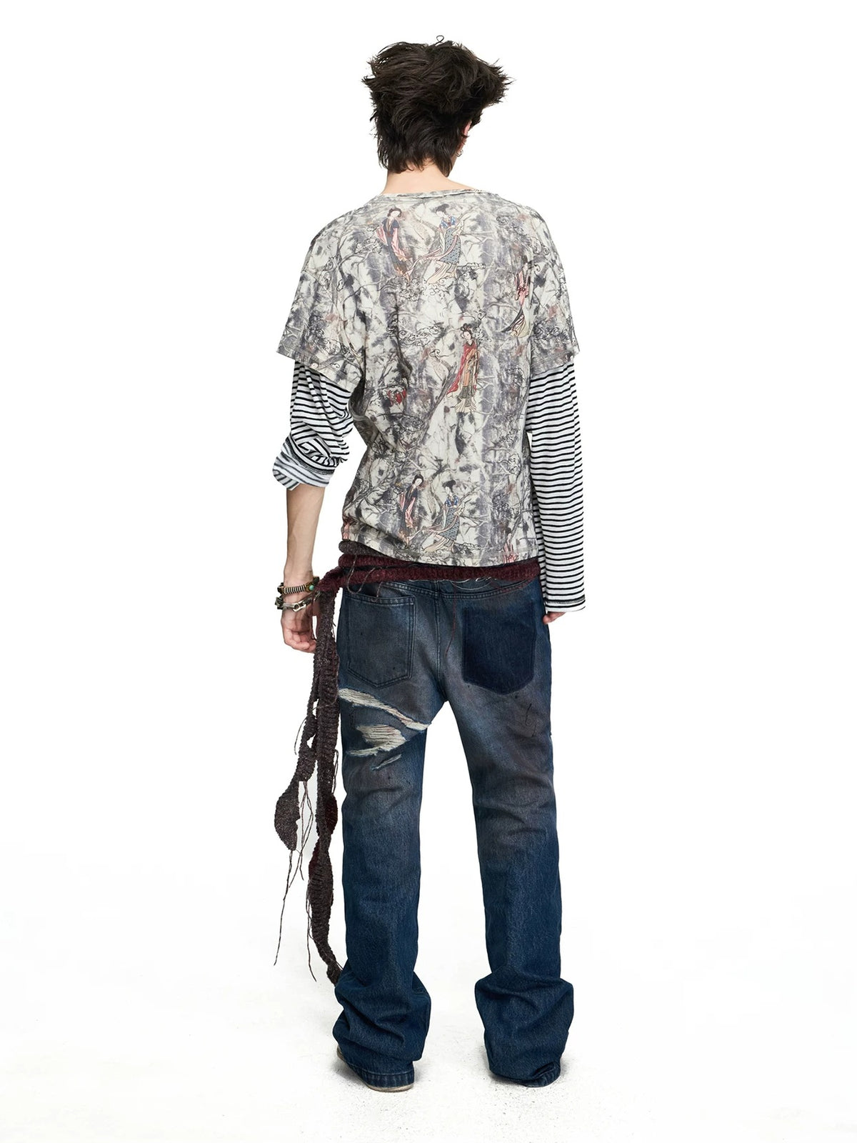 PEOPLESENSE Star Studded Distressed Flared Jeans - model back