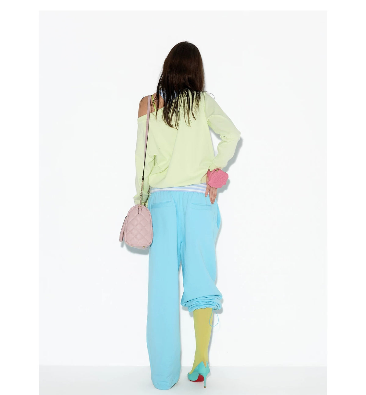 NORGIRA IT ANGEL Lime Graphic Sweatshirt and Striped Tank Set back view