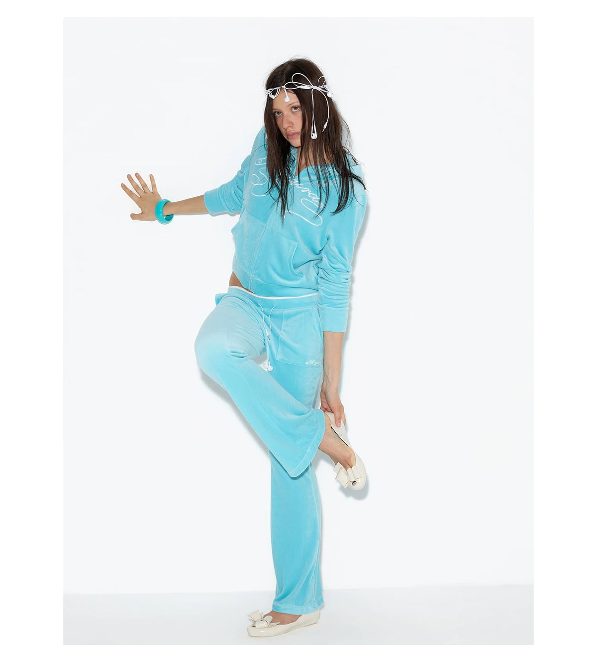 NORGIRA Embroidered Velour Zip Hoodie - pink velour hoodie back view
