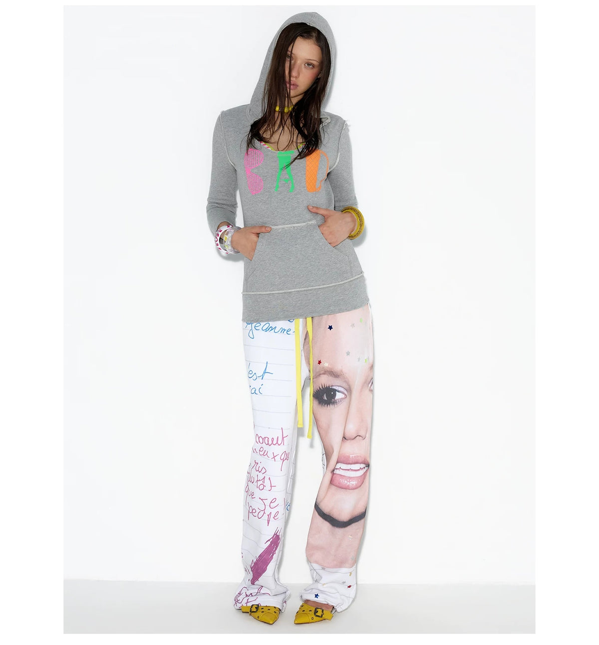 NORGIRA Notebook Print Drawstring Sweatpants - white graphic sweatpants, back print detail
