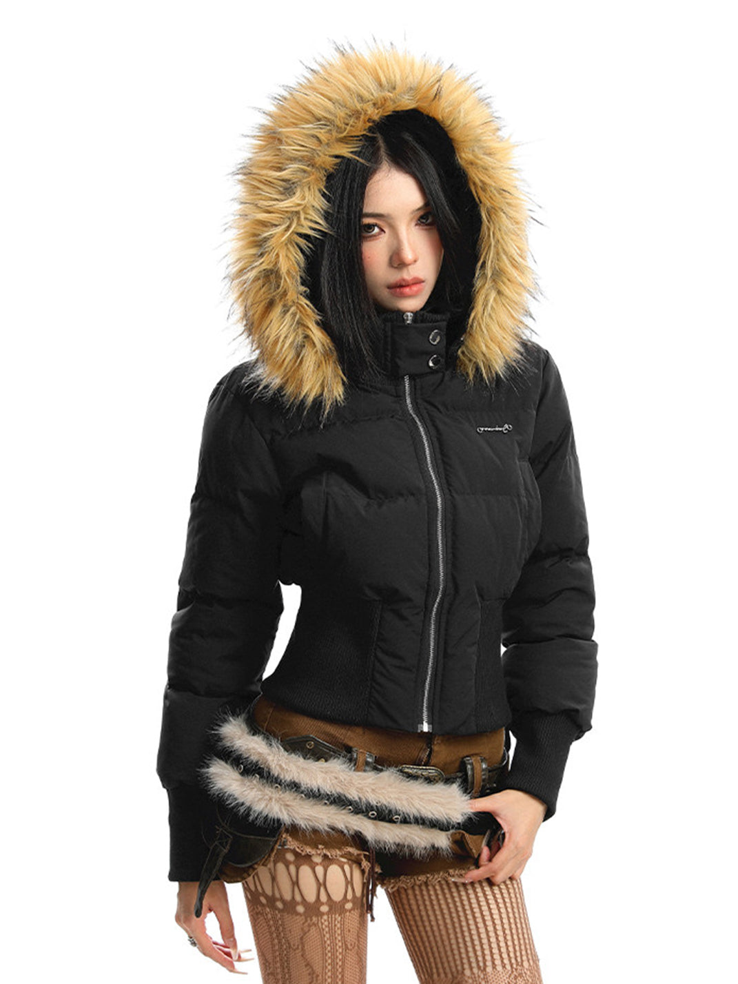 BIGGOLD Removable Fur-Collar Hooded Cotton-Padded Jacket - view 10