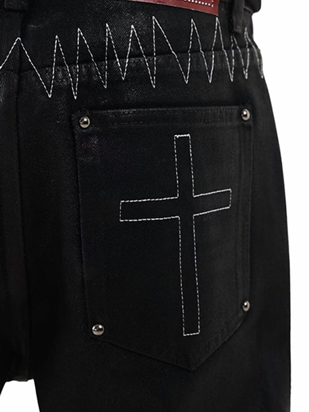 DETW Wax-Coated Asymmetric Stacked Jeans - view 10