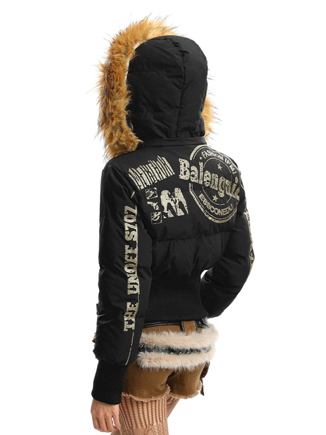 BIGGOLD Removable Fur-Collar Hooded Cotton-Padded Jacket - view 11