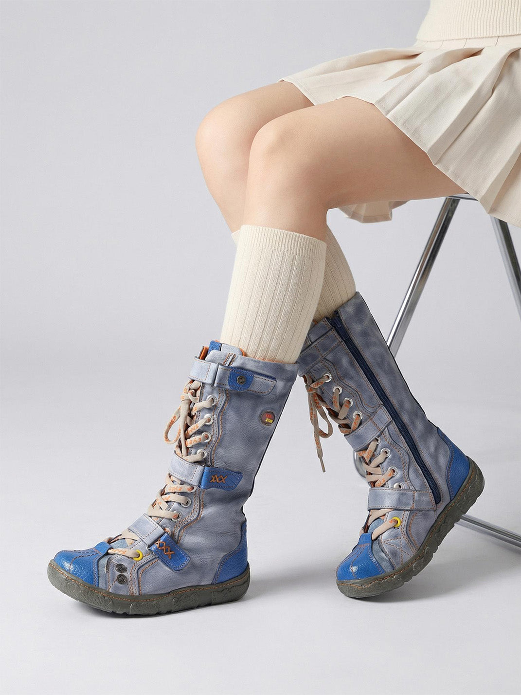 TMA EYES Y2K Washed PU Leather Lace-Up Boots - view 11